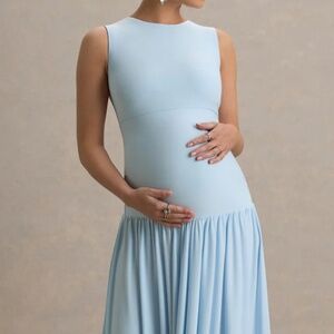 OUTLINE Powder Blue Crew-Neck Maternity Maxi Dress from Club London
